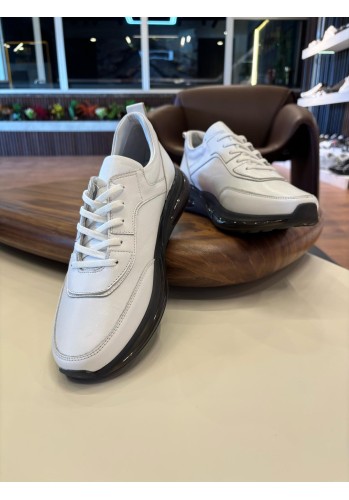 10000 Beyaz Cilt Siyah Taban Hakiki Deri Erkek Sneakers