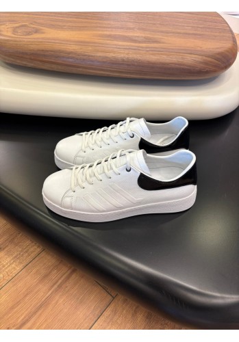1011 Beyaz Siyah Detay Hakiki Deri Erkek Sneakers