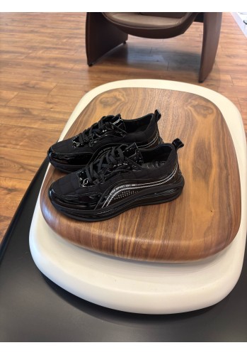 1035 Siyah Paraşüt Hakiki Deri Erkek Sneakers