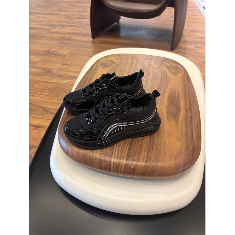 1035 Siyah Paraşüt Hakiki Deri Erkek Sneakers