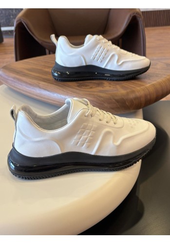 1047 Beyaz Baklava Hakiki Deri Erkek Sneakers