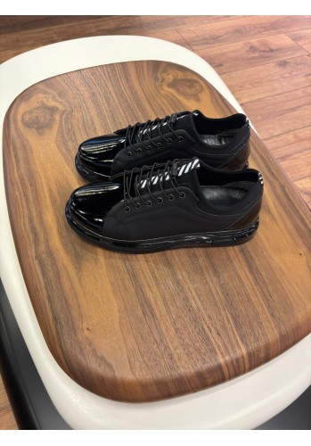 1053 Siyaha Siyah Rugan Hakiki Deri Erkek Sneakers