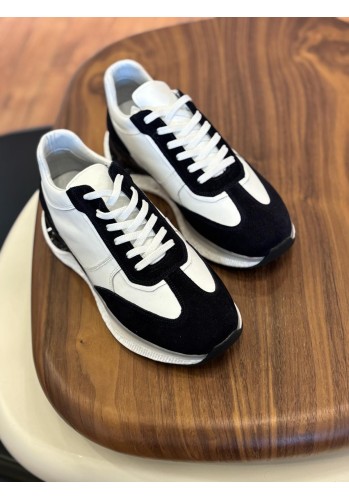 1084 Lacivert Beyaz Hakiki Deri Erkek Sneakers