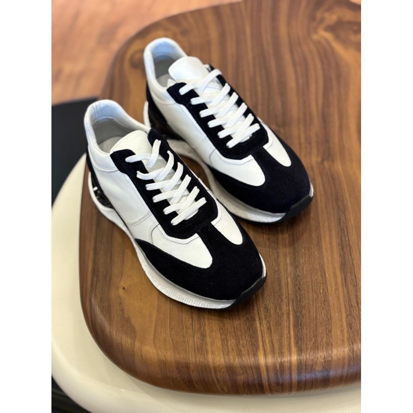 1084 Lacivert Beyaz Hakiki Deri Erkek Sneakers