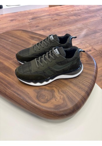 1091 Haki Paraşüt Nubuk Detay Hakiki Deri Erkek Sneakers