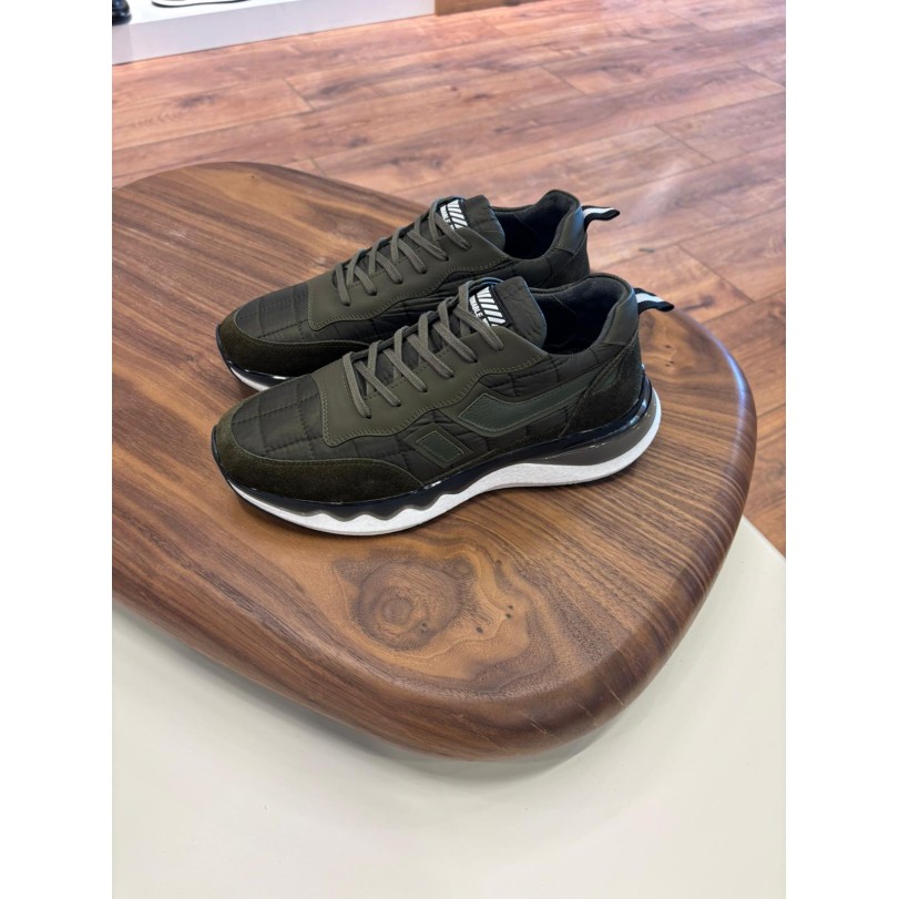 1091 Haki Paraşüt Nubuk Detay Hakiki Deri Erkek Sneakers