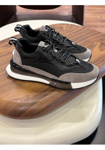 1094 Siyah Füme Hakiki Deri Erkek Sneakers