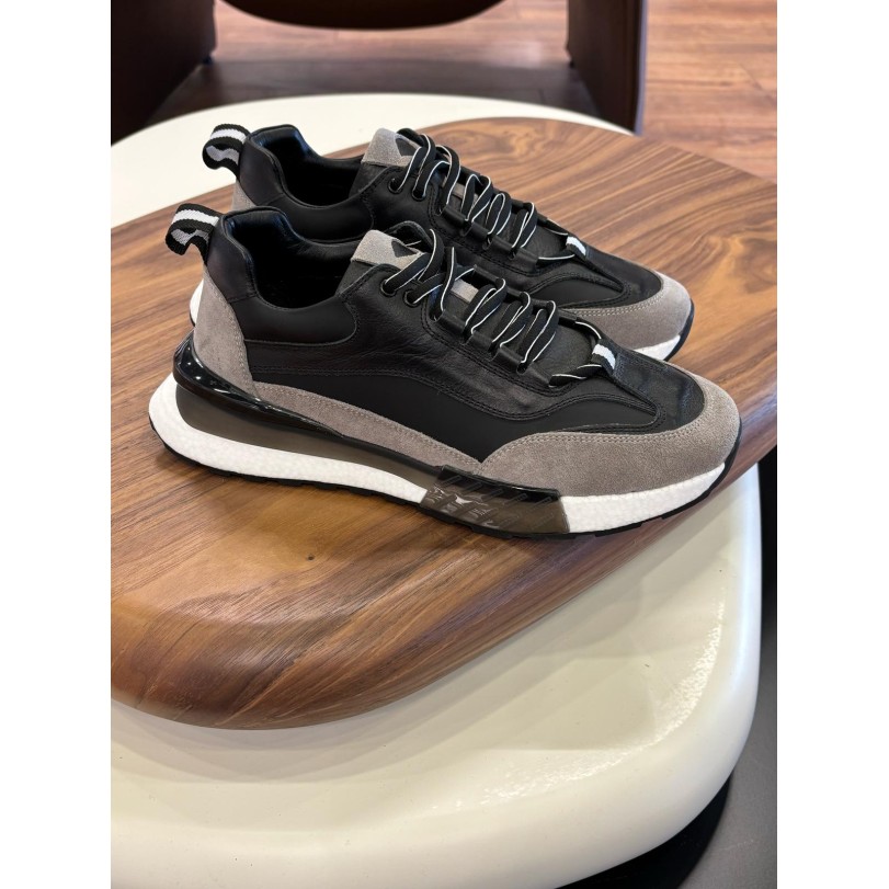 1094 Siyah Füme Hakiki Deri Erkek Sneakers