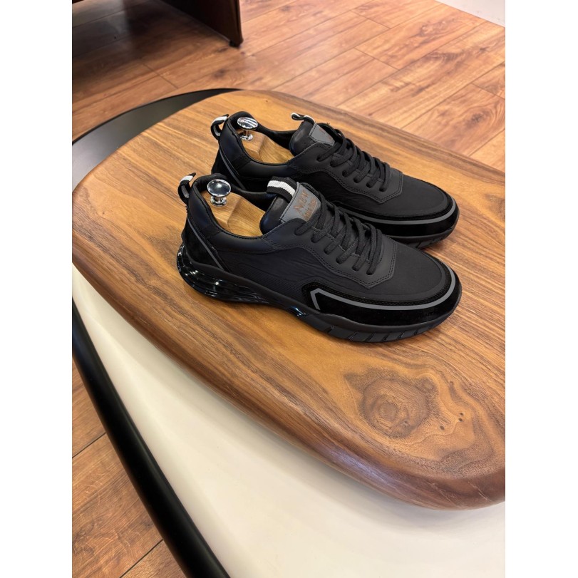 2028 Siyah Hakiki Deri Erkek Sneakers