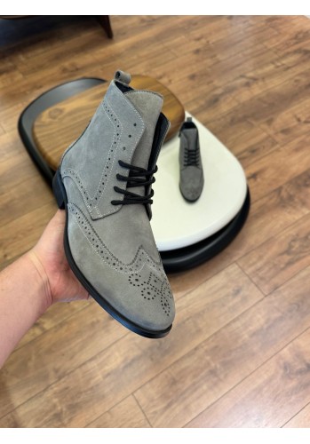 5606 Gri Nubuk Hakiki Deri Bot