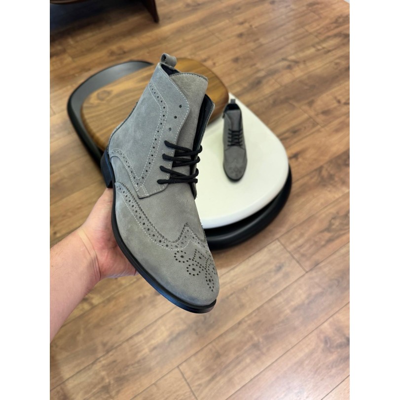 5606 Gri Nubuk Hakiki Deri Bot