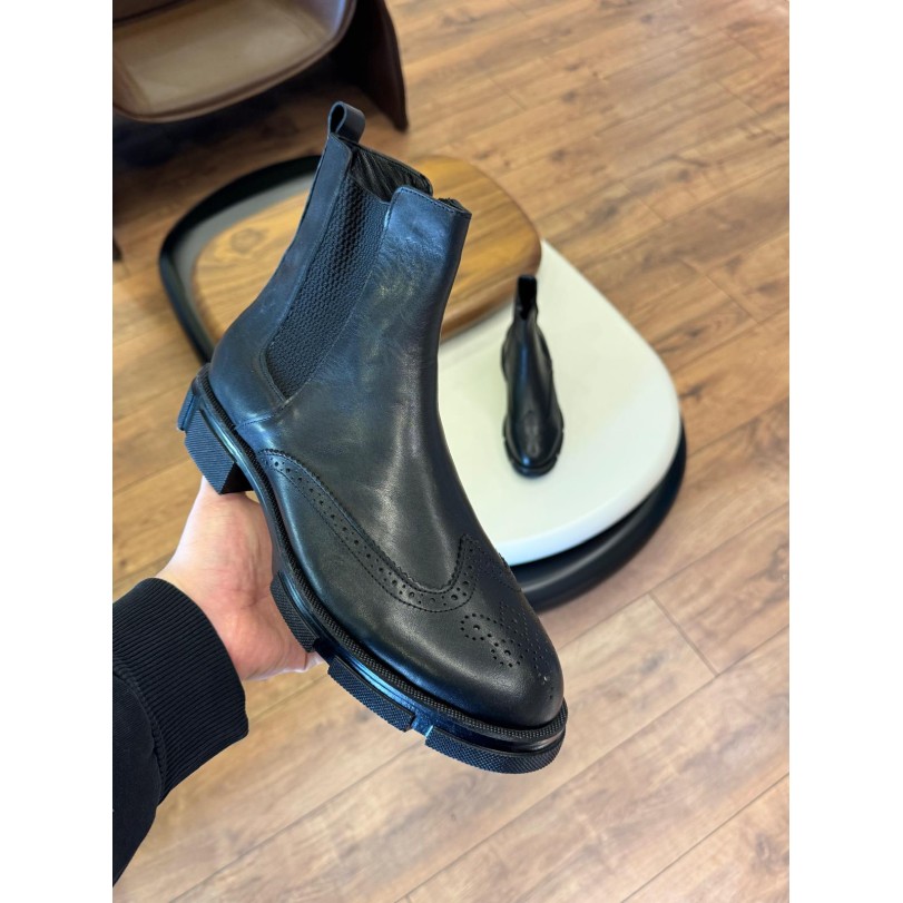 5608 Siyah Cilt Hakiki Deri Bot