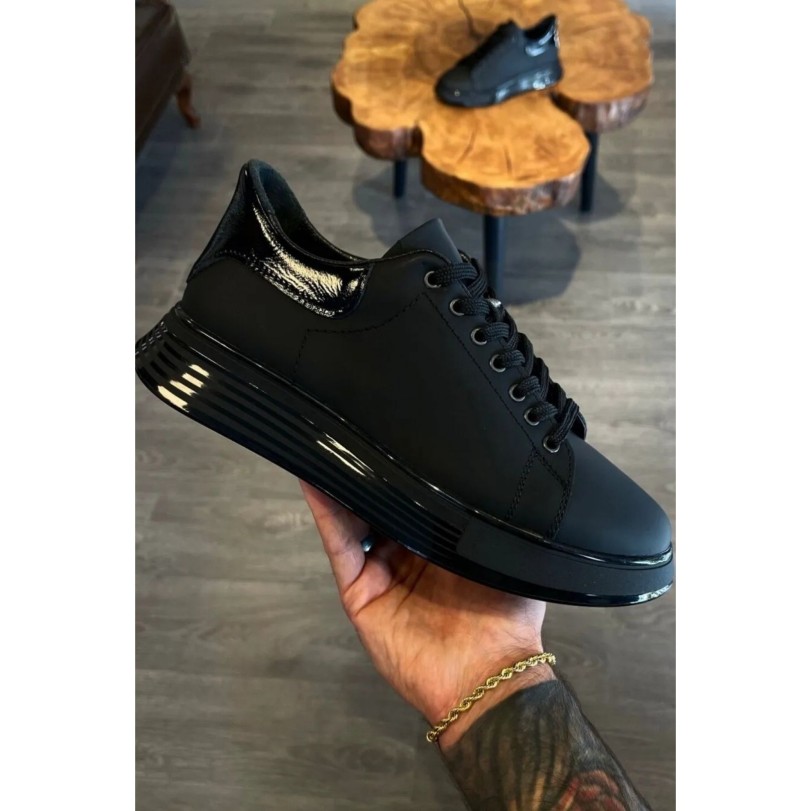 1051 Siyah Mat Hakiki Deri Erkek Sneakers