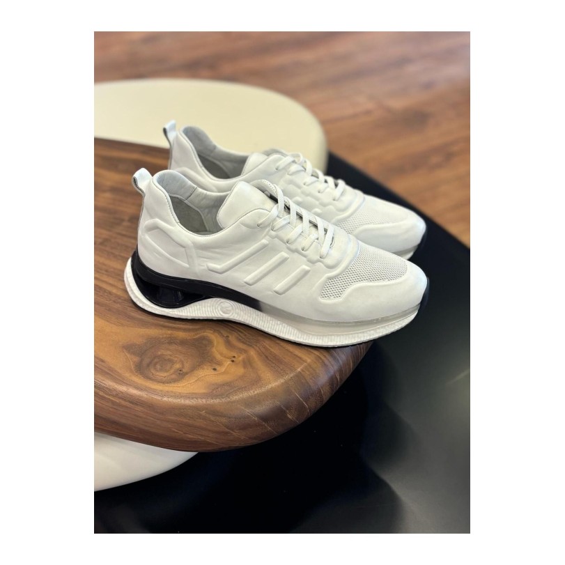 1011 Beyaz Eva Hakiki Deri Erkek Sneakers