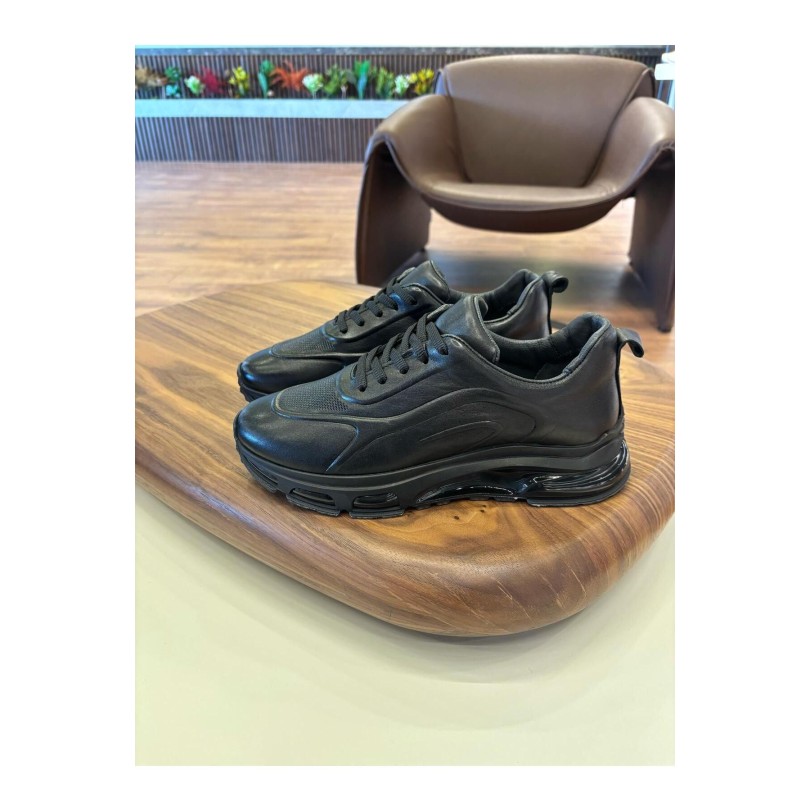 1013 Siyah Hakiki Deri Erkek Sneakers