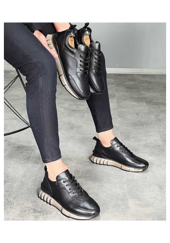 1029 Siyah Cilt Hakiki Deri Erkek Sneakers