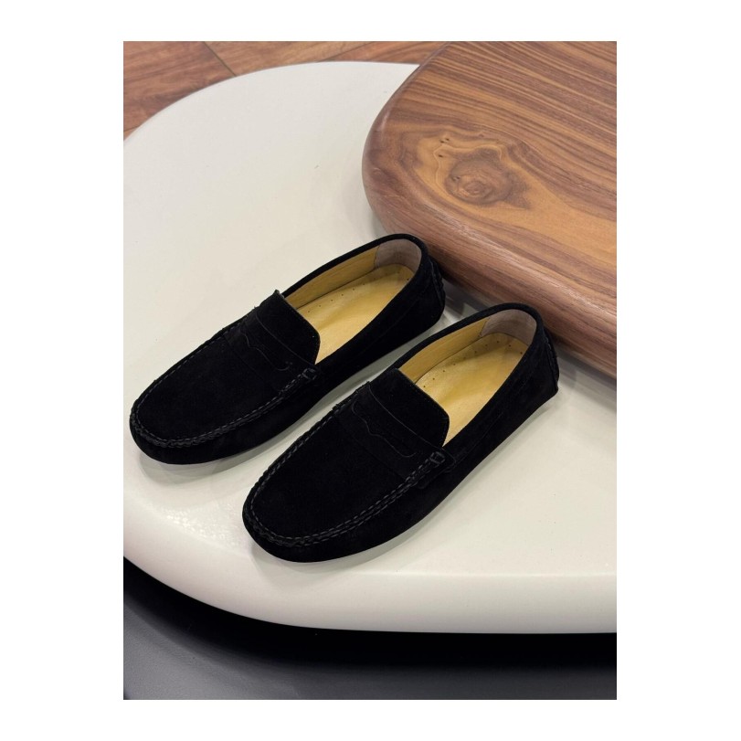 1052 Siyah Süet Hakiki Deri Erkek Klasik