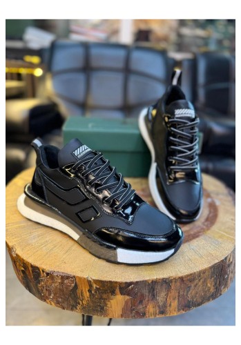 1091 Siyah Rugan Hakiki Deri Erkek Sneakers
