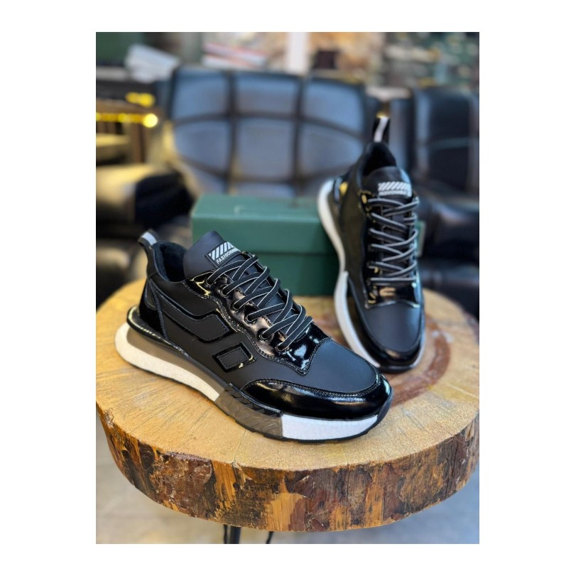 1091 Siyah Rugan Hakiki Deri Erkek Sneakers