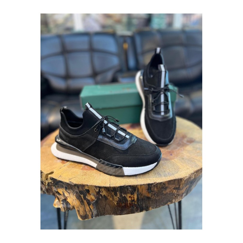 1096 Siyah Nubuk Hakiki Deri Erkek Sneakers