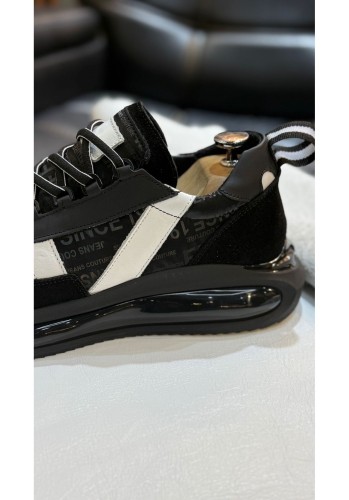 1104 Siyah Baskılı Hakiki Deri Erkek Sneakers