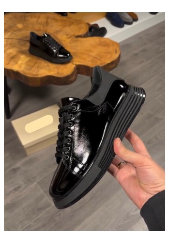 1051 Siyah Rugan Hakiki Deri Erkek Sneakers