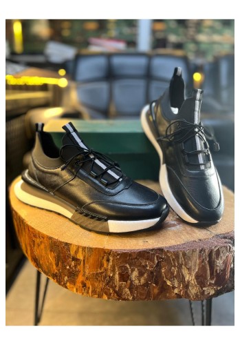1096 Siyah Cilt Hakiki Deri Erkek Sneakers