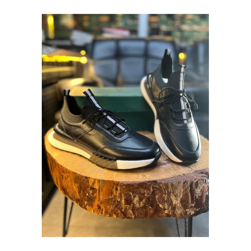 1096 Siyah Cilt Hakiki Deri Erkek Sneakers