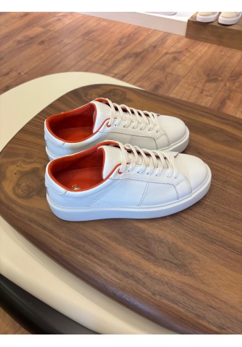 Paris Beyaz - Turuncu Detaylı Hakiki Deri Erkek Sneakers