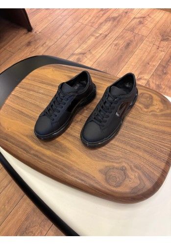 Paris Siyah Mat Rugan Detaylı Hakiki Deri Erkek Sneakers