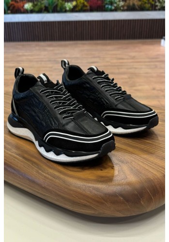 2024 Siyah Deri Hakiki Deri Erkek Sneakers