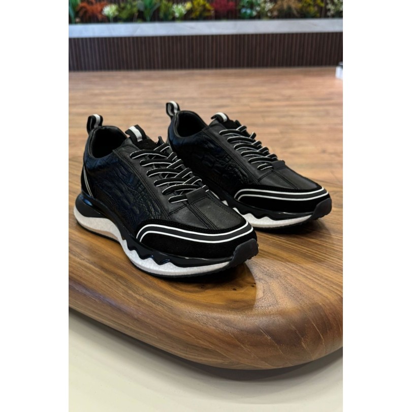 2024 Siyah Deri Hakiki Deri Erkek Sneakers