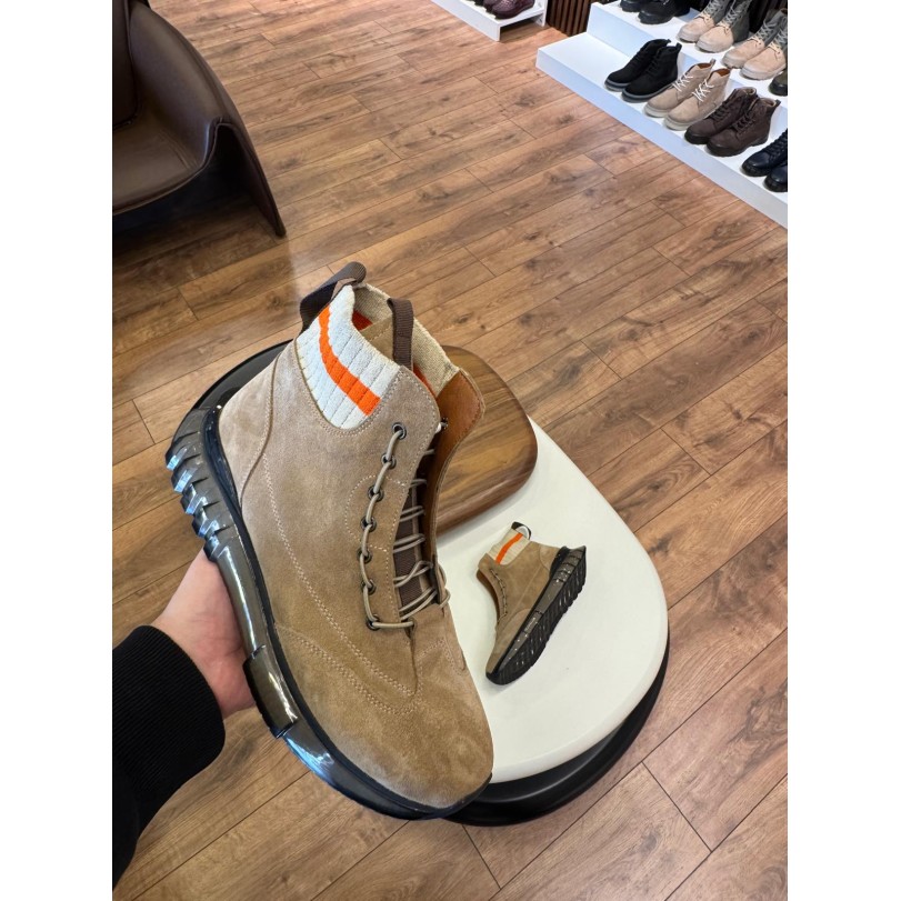 5625 Bej Nubuk Hakiki Deri Bot