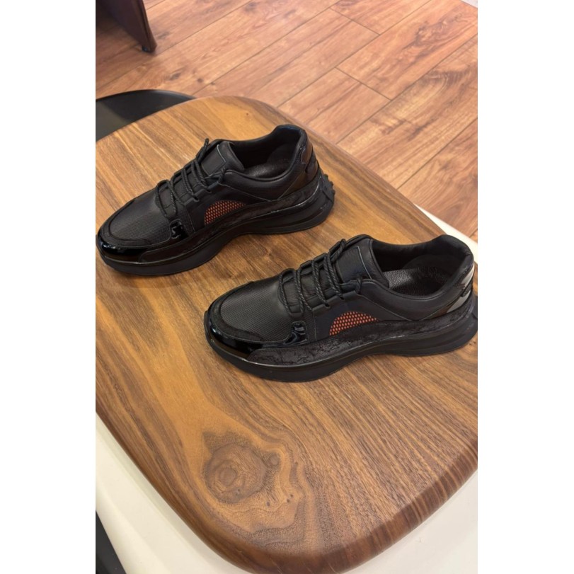 2021 Siyah Hakiki Deri Erkek Sneakers