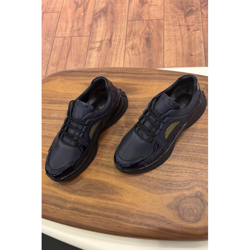 2021 Lacivert Hakiki Deri Erkek Sneakers