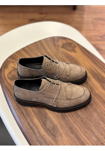 1105 Bej Hakiki Deri Erkek Klasik Ayakkabı