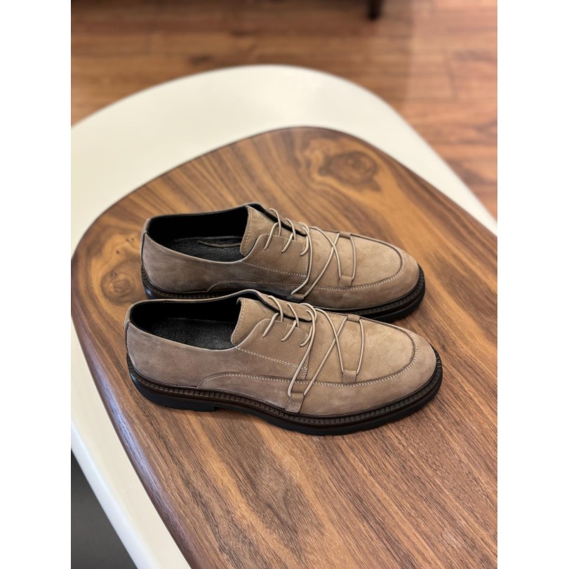 1105 Bej Hakiki Deri Erkek Klasik Ayakkabı