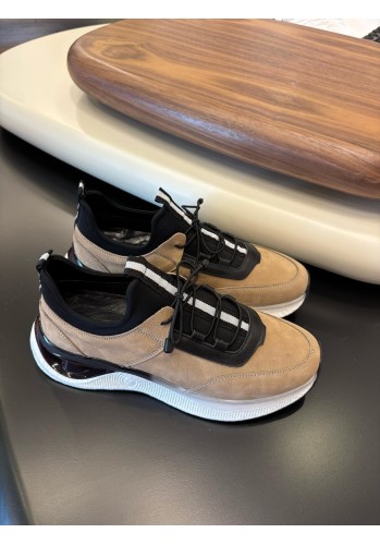 1096 Bej Nubuk Hakiki Deri Erkek Sneakers