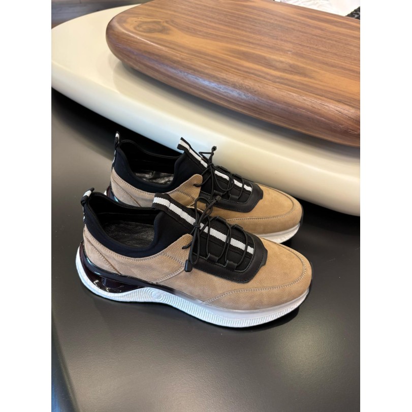1096 Bej Nubuk Hakiki Deri Erkek Sneakers