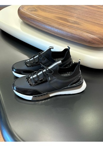 1096 Siyah Cilt Hakiki Deri Erkek Sneakers