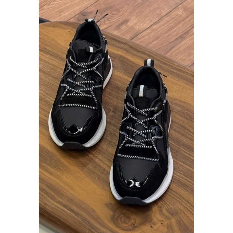 1095 Siyah Hakiki Deri Erkek Sneakers