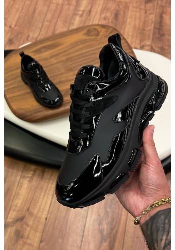1046 Siyah Rugan Hakiki Deri Erkek Sneakers