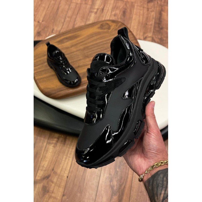1046 Siyah Rugan Hakiki Deri Erkek Sneakers