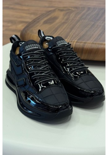 1091 Siyah Rugan Hakiki Deri Erkek Sneakers