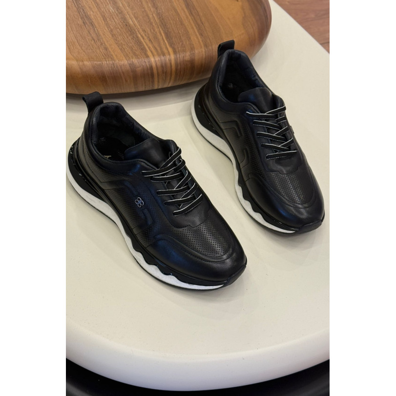 2025 Siyah Hakiki Deri Erkek Sneakers