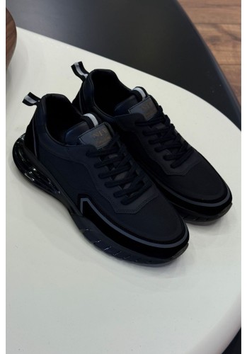 2028 Siyah Hakiki Deri Erkek Sneakers