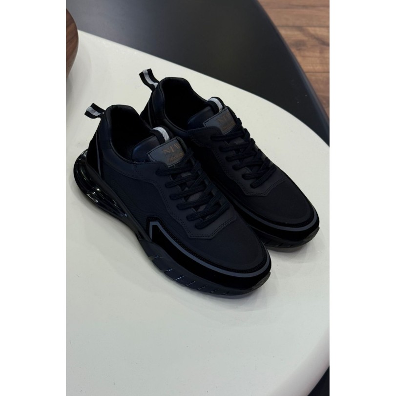 2028 Siyah Hakiki Deri Erkek Sneakers