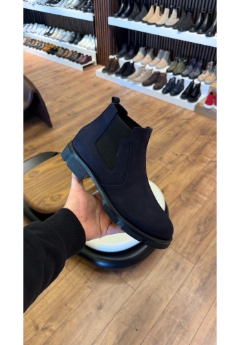 1052 Kısa Lacivert Nubuk Hakiki Deri Bot