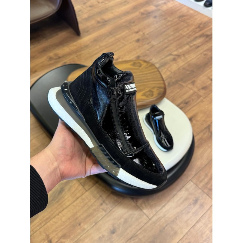 1097 Siyah Cilt Hakiki Deri Erkek Bot